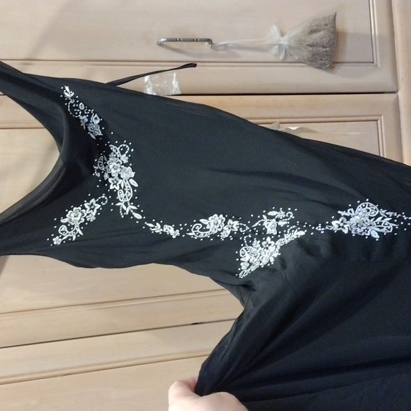 🖤 Y2K Black Beaded Sequin Rhinestone Silk/ Sheath/ Bias Cut Dress - Picture 6 of 16